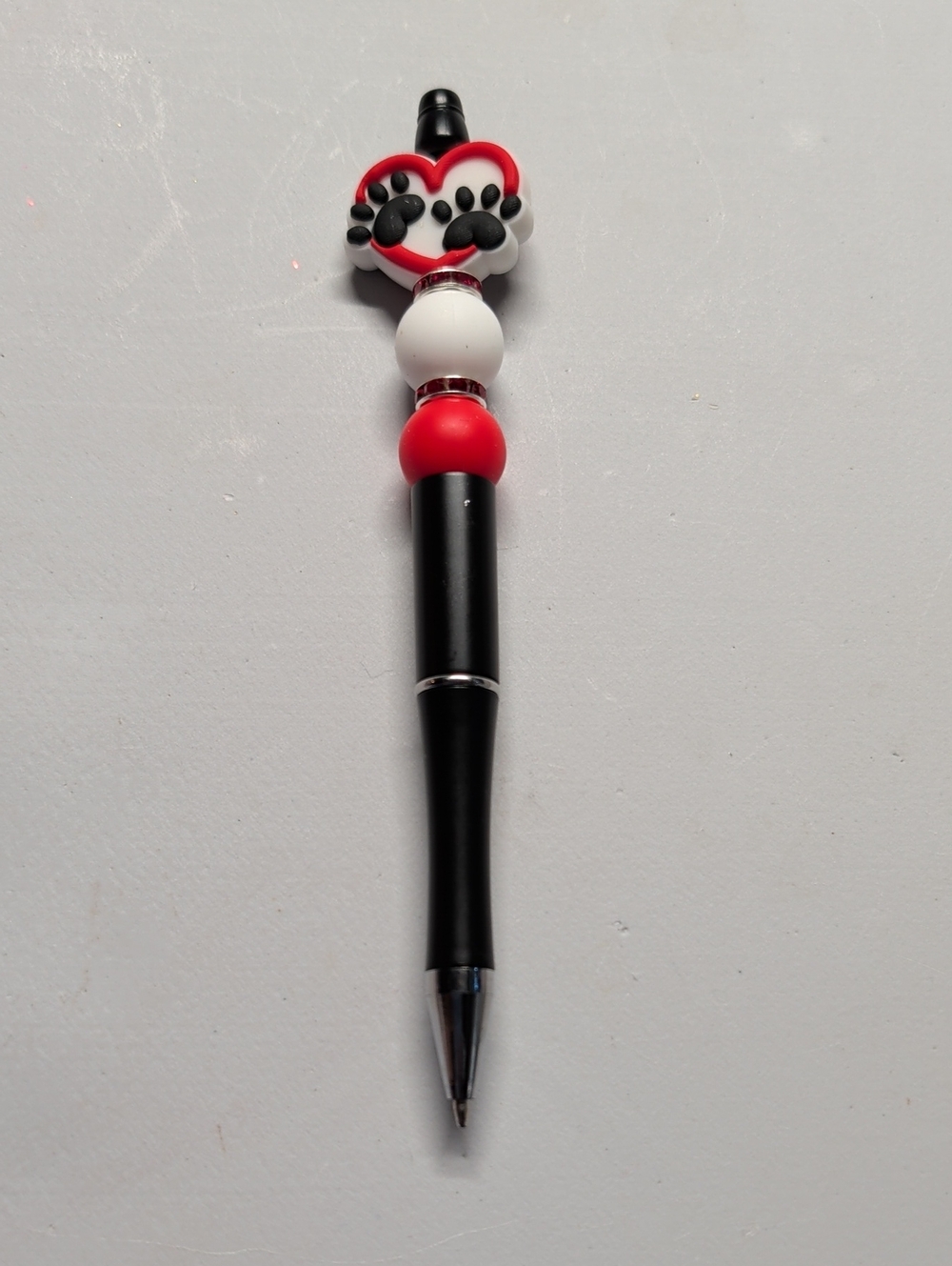 Hand Crafted Black, Red, White Paw Heart Decorative Pen